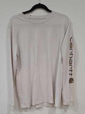 Carhartt Long-Sleeve Crew Tee in Light Beige with Sleeve Logo